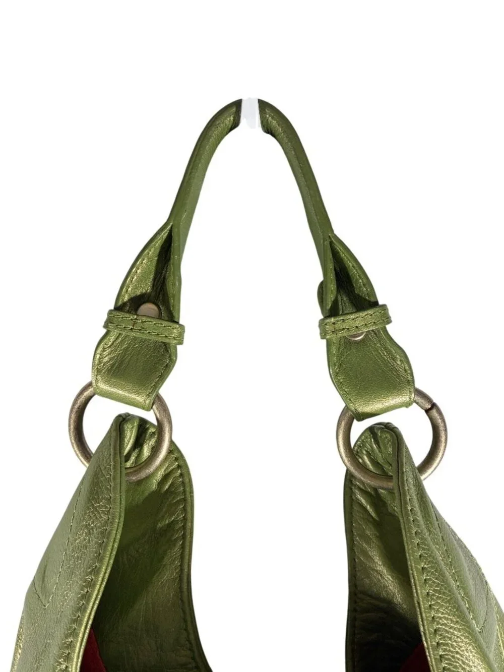 Hobo International rare Green Metallic pebbled Leather Hobo Bag Orange Interior